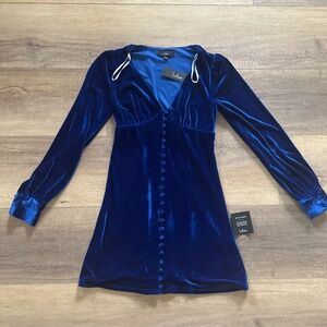 Blue velvet long sleeve mini dress